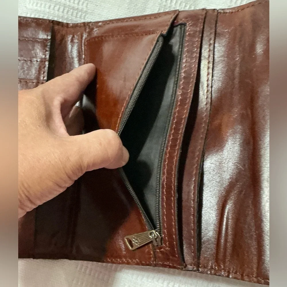 EUC Patricia Nash Brown Trifold Leather Wallet